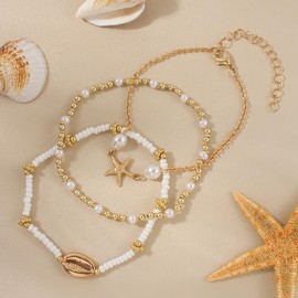 Ankle Bracelets for Women Non Tarnish,Adjustable Sea Shell Anklets Summer Stuff Beach Jewelry Summer Things Boho Beaded Anklets Waterproof Foot Jewelry Gifts for Vacation (White)