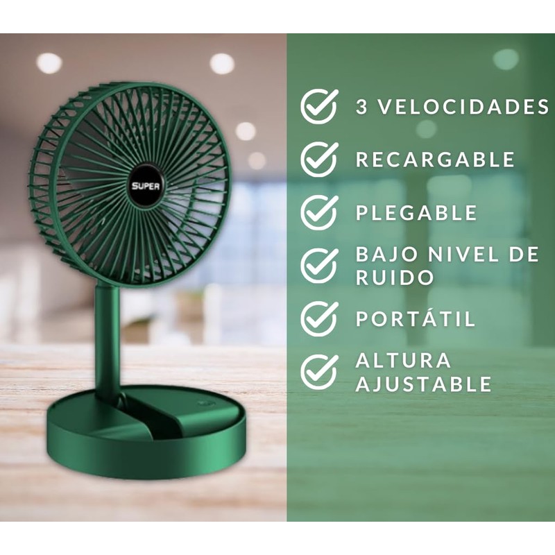 Dosyu Ventilador Plegable para Escritorio 3 Velocidades Recargable (Blanco)