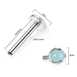 Labret Earrings with Internal Thread 16G Earrings with Flat Back Titanium Labret Stud Lip Stud Tragus Labret Jewellery Monroe Medusa Helix Stud Earrings Lobe Cartilage Conch Earrings 6 8 10 mm, Metal