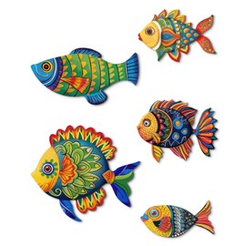 Putuo Decor 5 Pcs Wooden Fish Wall Decor Beach Nautical Coastal Theme Fish Wall Sculpture Lake House Ocean Decor Vintage Ornaments for Home Bathroom Bedroom