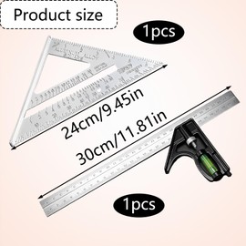 Set Square, 30cm Straight Ruler and 24cm Set Square, Precision Measuring Tools for Woodworking, DIY Projects, and Angle Marking, Durable Construction of The Level Set for Accurate Measurements