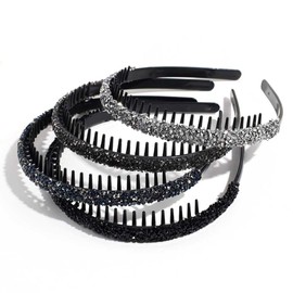 Teensery 4 Pcs Sparkly Rhinestone Headband Crystal Plastic Hair Band Non Slip Hair Hoop Hair Accessories for Women and Girls