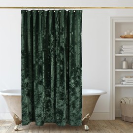 TAMGHO Extra Long Shower Curtain 84 inch Height, Crushed Velvet XL Shower Curtain Set with 12 Gold Hooks, Waterproof Thick Fabric, Machine Washable, 72W x 84H, Dark Green