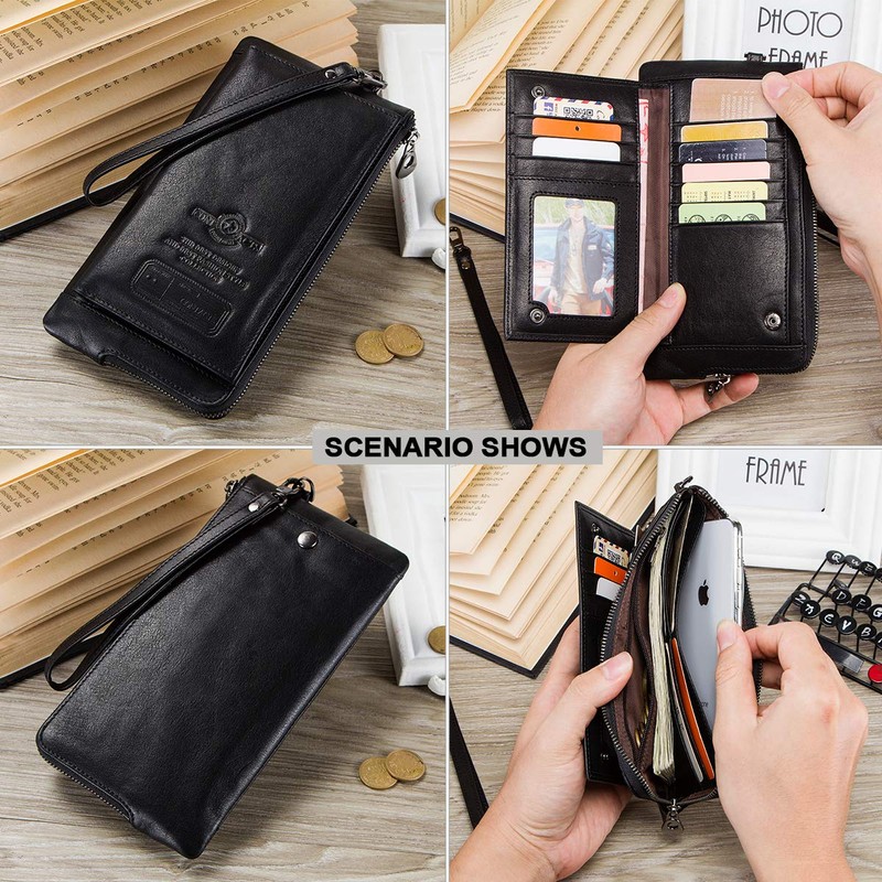 Contacts Herren echtes Leder Kreditkarte Reißverschluss Tasche Telefonhalter Clutch Geldbörse