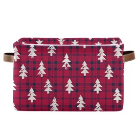 senya Storage Bin Basket 1 pcs Large Foldable Clothes Bag Rectangle Collapsible Fabric Laundry Hamper Folding Washing Bin Christmas Tree in White and Red Buffalo Lattice