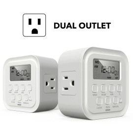 HBN 7 Day Heavy Duty Digital Timer, Dual Outlet, On/Off Programs 3-Prong