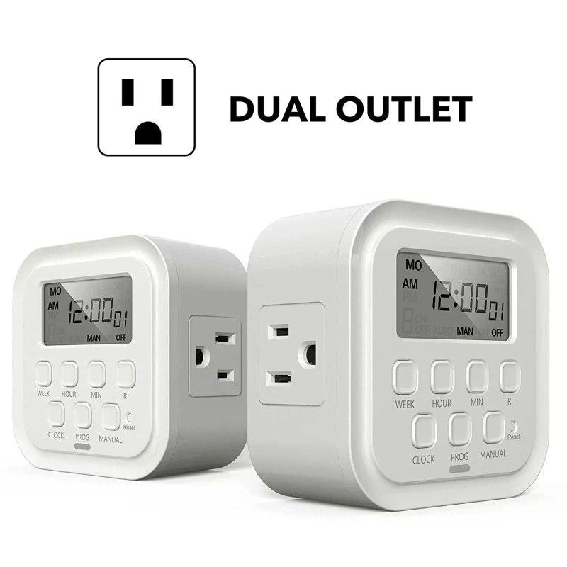 HBN 7 Day Heavy Duty Digital Timer, Dual Outlet, On/Off