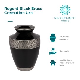 Regent Black Brass Cremation Urn for Ashes, Brass, Black Urn, Adult Sized Cremation Urn, 9.75 Inches High