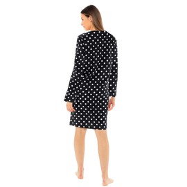 Nikaro Ladies Long Sleeve Elastic Soft Maternity Nightdress Polka Dot Button Through 100% Cotton Nightie Dress (12-14) Black