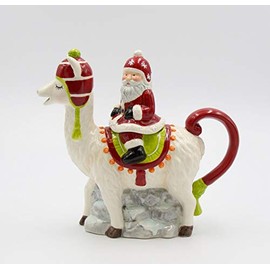 Fine Ceramic Santa Riding Llama Figurine Teapot, 8-3/4" L
