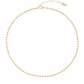 LEGITTA Women's 3 mm Round Bead Minimalist Necklace 18 K Gold-Plated Filigree Classic Basic Beaded Chain Titanium Steel, Titanium steel