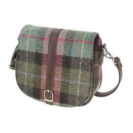 Glen Appin Women's Harris Tweed Beauly Shoulder Casual Bag Adjustable Strap Tartan Pattern Birthday Gift, Muted Green & Purple Tartan