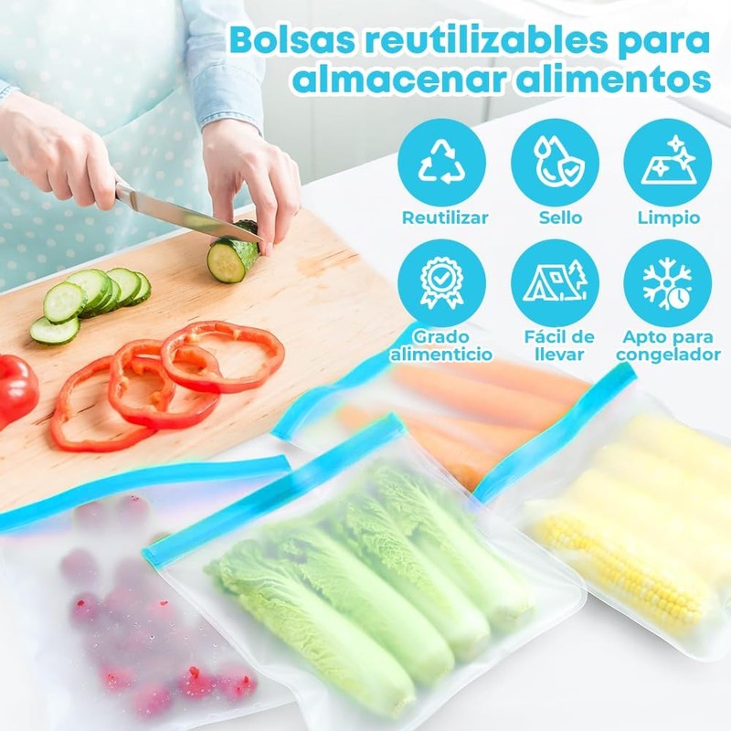 12Pcs Bolsas Reutilizables para Alimentos Herméticas y Ecológicas (Naranja, 28x26cm)