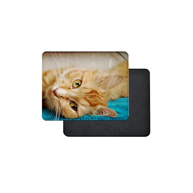 Fabulous Mauspad aus Kunstleder Red Tabby-Katze auf Blauem Tuch Lounging