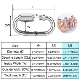 hannger Quick Link Chain 10 Pack, 2.91In M8 Threaded Chain Link Trailer Safety Chain Hook Oval Locking Chain Connector for Pet Chain Backpacks Keychain Connector Chandelier - 1433Lb Working Load Limit