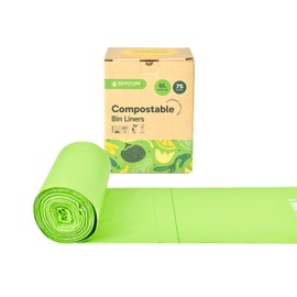 Biofuture 100% Compostable Food Waste Bags, 6L-50L Biodegradable Food Caddy Liners, Eco-Friendly Food Recycling Bags for Kitchen, Perfect for Composting and Waste Disposal (75 Pack, 6 Litres)