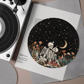 Qehuruxo Skeleton Couple Turntable Mat,Slip Mat for Vinyl LP Record Player Mat Reduce Static and Nosiy Enhance Sound Quality Print Mat Turntable Platter Pattern