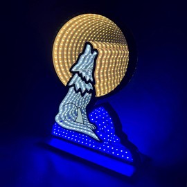 Elumina Decor - Wolf Infinity Mirror Night Light - LED Wolf Nightlight for Kids - USB-Powered with Dimmer Switch - 3D LED Infinity Light - Bedroom Decor for Boys, Girls & Teens - 10" x 14"