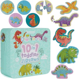 Progressive 10-in-1 Puzzles for Toddlers from 18 Months - Dinosaur Toddler Puzzles / Development Toy for Children - Dinosaur Puzzle by boppi Made from 100% Recycled Cardboard