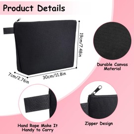 8 bolsas de cosméticos de lona, bolsa de maquillaje lisa con cierre en blanco, bolsas de bricolaje para viajes, artículos de cambiador, maquillaje, artículos de papelería, Negro -, 11.8 x 7.48 x 2.76 Inches