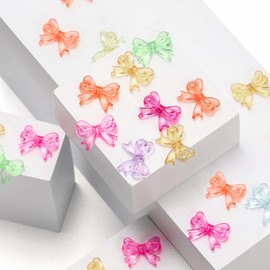 50pcs Acrylic Beads Transparent Mixed Color Bow Beads for Bracelets,Bowknot Aesthetic Beads Pretty Beads DIY Crafts Accessories Pendants,Cute Beads for Jewelry Making Bracelet Earrings(18x14mm)