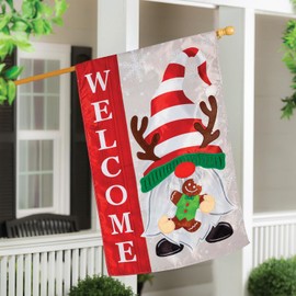 Evergreen Flag Holiday Gnome Applique House Flag, 28 x 44 Inches Winter Welcome Flag, Outdoor House Flag for Home Christmas Decoration