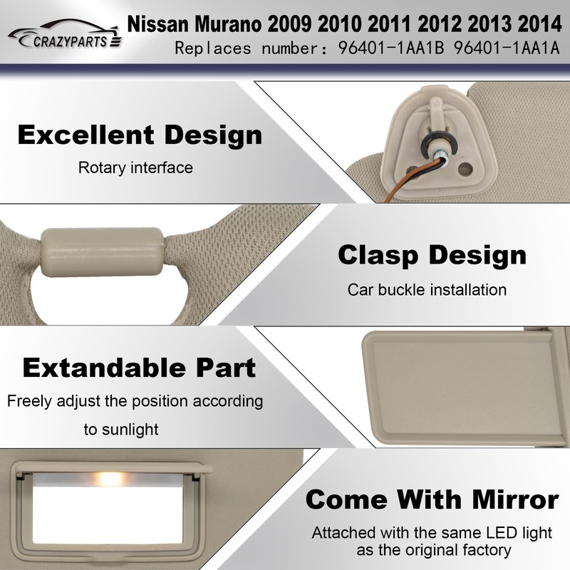 CRAZYPARTS Left Driver Side Sun Visor Compatible with Nissan Murano
