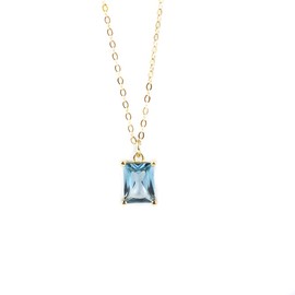 SIMPLÍ BASIC 925 Sterling Silver Necklace 14K Gold Plated Emerald Cut Aquamarine Cubic Zirconia 8mm X 6mm (Aquamarine)