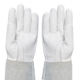 ABTW Welders Gloves 1Pair - Premium Goatskin Leather with Split Leather Cuff with Improved Dexterity, Excellent Grip | Suitable for TIG/MIG Welding/Gardening/Yard Work (White, Large, #190703Lb)