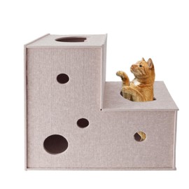 Homegroove Cat Tunnel for Indoor Cats, Large Felt L-Shape Cat Play Tunnels, Interactive Cat Tunnel Bed, DIY Peekaboo Cat Toy with Interactive Peek Holes for Cats (Beige, L-Shape)