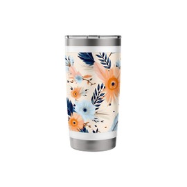 Floral Feather Design, Boho Chic Artwork, Colorful Flower Stainless Steel Insulated Tumbler