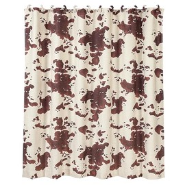 Paseo Road by HiEnd Accents Cow Print Western Bathroom Fabric Shower Curtain with 12 Hooks, 72x72 inch, Cream and Brown Cowhide Pattern, Rustic Farmhouse Style