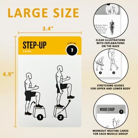 ELAORY Bodyweight & Dumbbell Workout Cards, Exercises Cards 100 Different Exercises and 24 Strength with Detailed Illustrations, Large Size 5" x 3.5" Fitness Cards for Women & Men