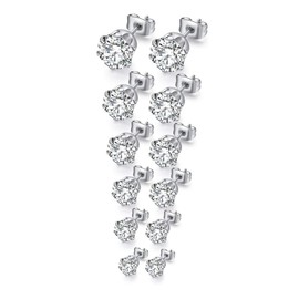 FOSIR Stainless Steel Stud Earrings for Women Men Hypoallergenic Cubic Zirconia Earrings Set, 3-8mm