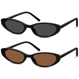 YMRFW Retro Oval Cat Eye Sunglasses for Women Trendy Narrow Small Oval Sun Glasses 90s Vintage Shades