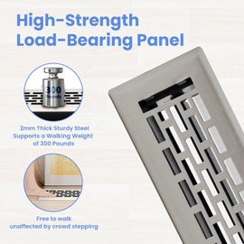 Howeall 2x12 Inches 2 Pack Heavy Duty Walkable Floor Register - Easy Adjust Air Supply Lever Decorative Floor Vent Covers - Boston Design Vent Covers for Home - Satin Nickel