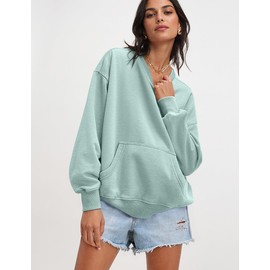 UEU Women's Oversized Sweatshirt Casual Long Sleeve Crewneck Pullover Tunic Tops With Pockets LightGrayBlue, L