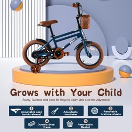 RULLY 12 Inch Boys' Bike for Kids Ages 2 3 4, Green Toddler Bicycle with Training Wheels, Coaster Brake & Handbrake, Basket, Lightweight Frame, Durable Steel, Safe Kids Bike for Beginner Riders