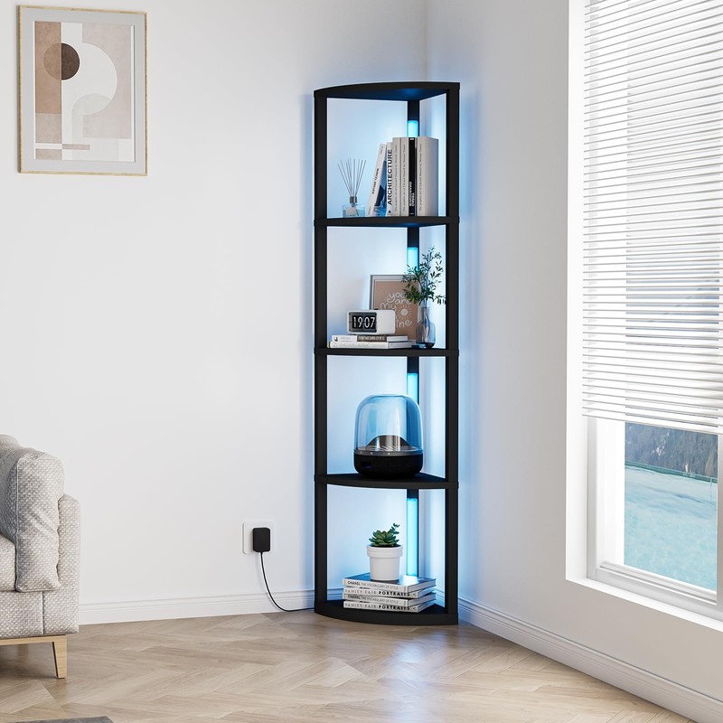 VILICK Corner Shelf with Light 5 Tier Tall Standing Shelf