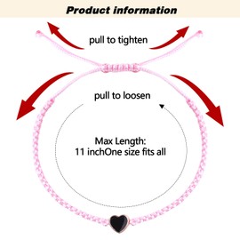 2pcs String Armband, Valentinstag passende Herz Armbänder Set handgemachte gewebte Armbänder einstellbare Seil Armbänder für Paare Geburtstagsgeschenke (Rosa und Schwarz)