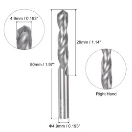 sourcing map Solid Carbide Drill Bit, 4.9mm (0.193") YG6X/C3 Micro-Grain Tungsten Carbide Jobber Twist Drill Bits Straight Shank for Drilling Stainless Steel Aluminum Metal Plastic