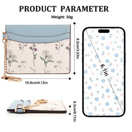 LJCZKA Slim Minimalist Front Pocket Wallet for Women RFID Blocking Credit Card Holder Card Cases Cute Small Floral Purse Girls Ladies with Keychain (Blue)