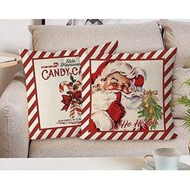 Tian Zhun Christmas Pillow Covers 20x20 Set of 4 Santa Candy Cane Pillow Covers Christmas Winter Throw Pillow Covers Home Sofa Living Room Farmhouse Decor
