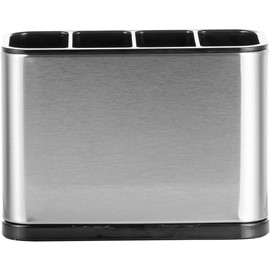 FIZZYBERRIES Kitchen Cutlery Holder Utensil Storage Organizer – Stainless Steel – Anti-Slip – Water Draining Design – Easy to Clean – Silver