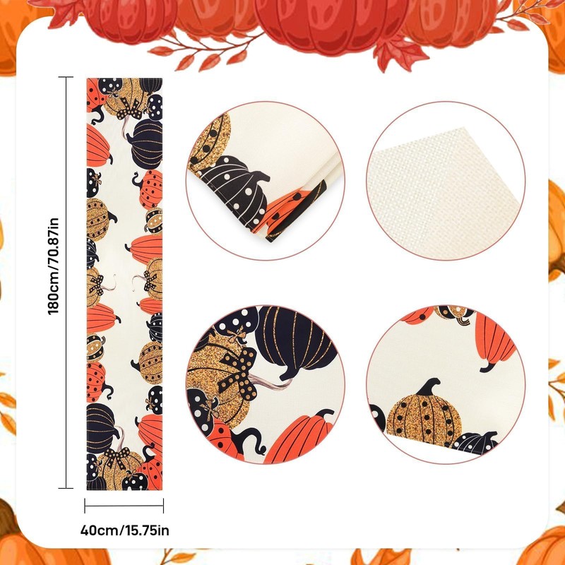 Aitsite Autumn Table Runner, Black Gold Table Runner, Pumpkin Autumn