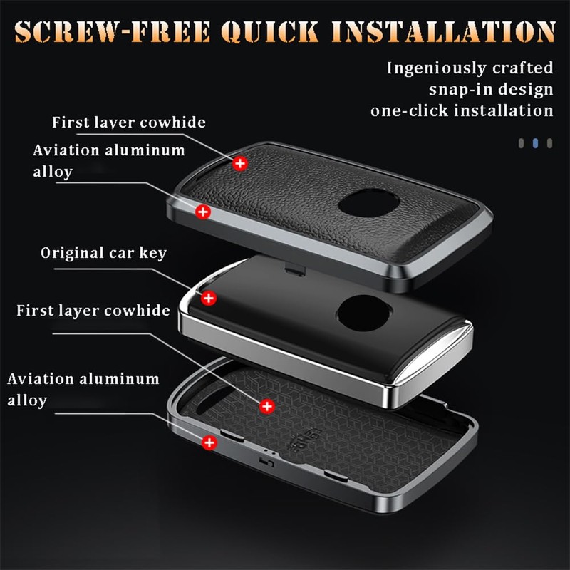 TECART Fit for Mazda Alloy Key Fob Cover Leather Key