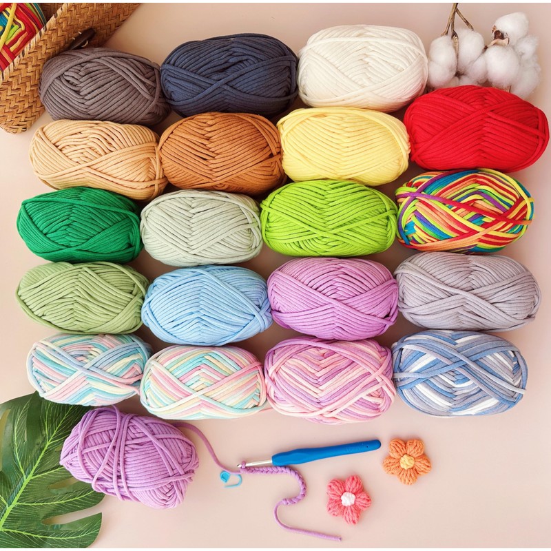 100gx2 Chunky Cotton Crochet Yarn with 4mm Hook, Soft Non-Split