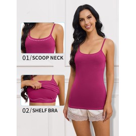 ATTRACO Tops for Women with Built in Bra Spaghetti Strap Tank Magenta Purple Shapewear for Casual S