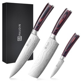 PAUDIN Kitchen Knife Set, 3 Piece High Carbon Stainless Steel Professional Chef Knife Set with Ultra Sharp Blade & Wooden Handle (Kitchen Knife Set 3 Pcs)