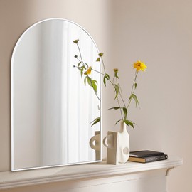 WIOWUR Arched White Bathroom Mirror,20 x 30 Inch Arch Wall Mirror with Wood Frame,Vanity Modern Tempered Glass Mirror for Bedroom,Entryway,Living Room